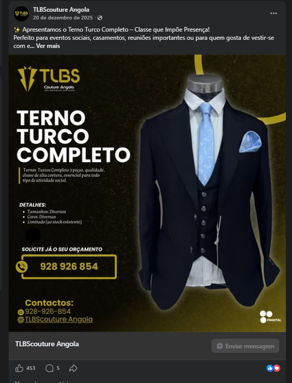 Arranque Digital para Marca de Moda Masculina – TLBScouture Angola