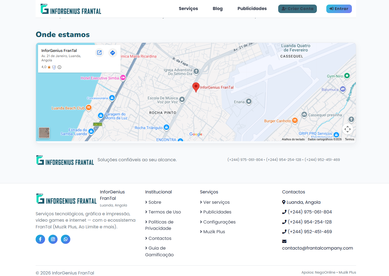 Desenvolvimento e Operação do Cyber InforGenius Frantal – Hub de Serviços Digitais e Capacitação em Luanda
